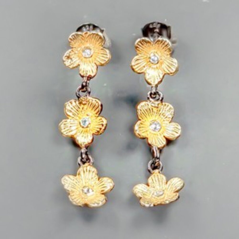 Earrings Natural Blue Topaz Cascading Flowers 925